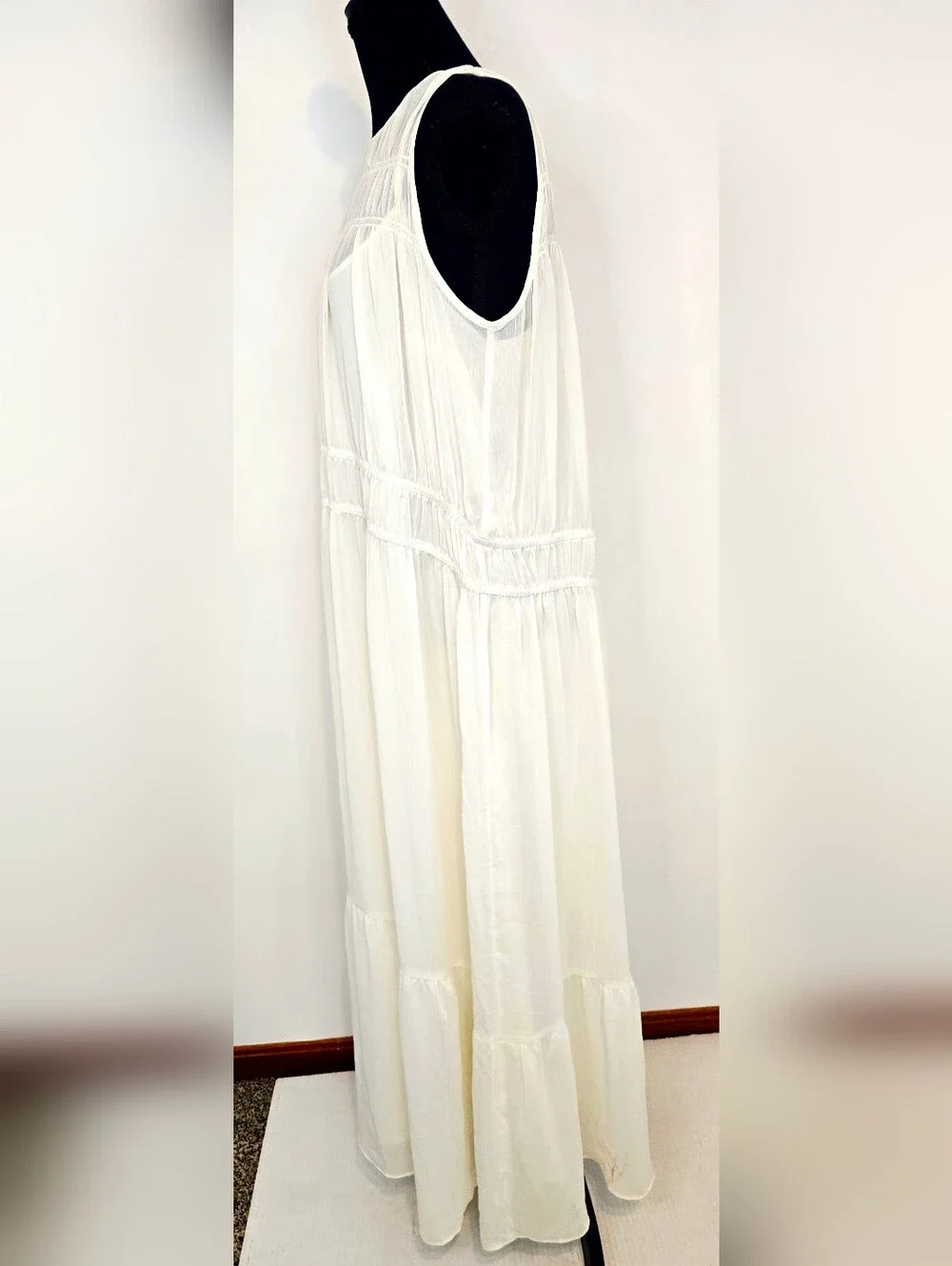 A New Day Ivory Sheer Overlay Maxi Dress NWT Boho Cottagecore Coastal Grandma - Picture 8 of 9